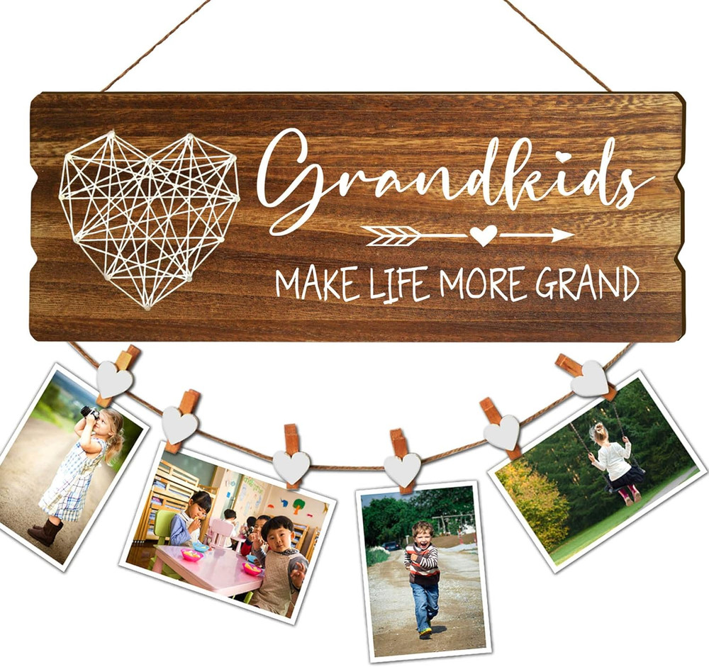 Wooden Picture Holder 6 Heart Clips 15.8×6 Inches Rustic Decor[1][2][3]