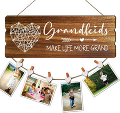 Wooden Picture Holder 6 Heart Clips 15.8×6 Inches Rustic Decor[1][2][3]