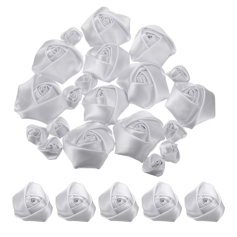 20pcs 2Size Satin Ribbon Roses 2.5cm/5cm Ribbon Rose Artificial Fabrics(Silver)