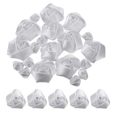 20pcs 2Size Satin Ribbon Roses 2.5cm/5cm Ribbon Rose Artificial Fabrics(Silver)