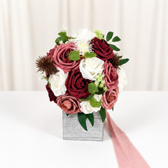 Burgundy Mauve Pink White Foam Rose Bridal Bouquet Boutonniere Wedding Set