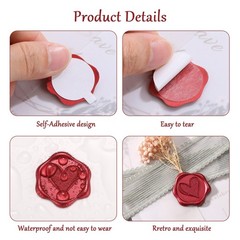 Yoption Heart Wax Seal Stickers, 50pcs Metallic Wine Red Self-Adhesive Envelo…