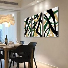 3Pcs Framed work Abstract Lines Canvas Wall Art Modern Black, Green, Gold Geo…