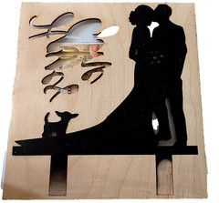 Custom Made Wedding Cake Topper Silhouette w/ Chihuahua ~ 1/8″ thk food safe NIB