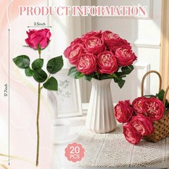 Giegxin 20 Pcs Real to Touch Peonies Austin Roses Artificial Flowers, Faux Lo…
