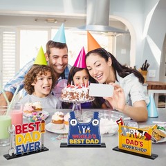 Father’s Day Wooden Centerpiece Decoration – 3Pcs Best Dad Ever Table Decor Too