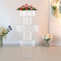 5-Tier Clear Acrylic Flower Stand 43.3in With Crystal Pendants for Wedding