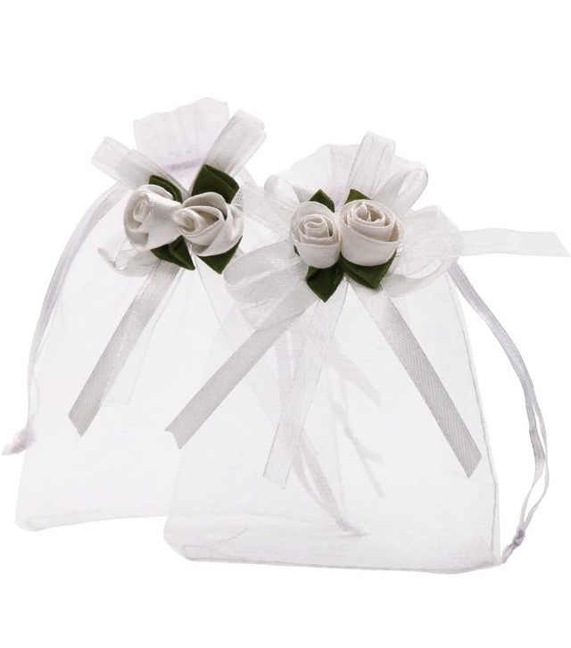 Rose Sheer Organza Gift Bags 50Pcs 4X4” White Wedding Favor Favors Gift Bags