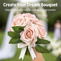 25pcs Realistic Pink Foam Roses with Imitation Flower Pure Color Series-pink