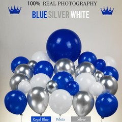 Winter silver Royal blue and white balloon Garland Arch Kit 143Pcs Blue White