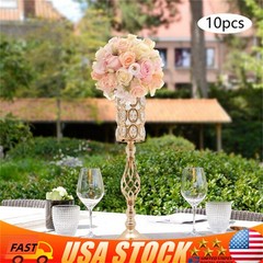 10pc 24″ Tall Gold Iron Crystal Beaded Vases Wedding Party Centerpieces Supplies