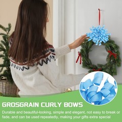 6 Pcs 4 Inch Grosgrain Curly Bows for Gift Wrapping Self-Adhesive Deep Blue