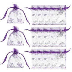 Organza Bags, 100 Pcs 2.8 x 3.5 Inch Butterfly Mesh Pouch, Dark Purple Silver