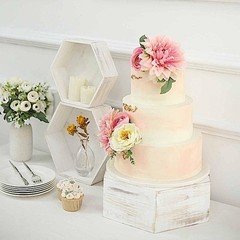 3 Whitewashed Wooden Cake Stand Hexagonal Dessert Display Boxes 13″, White