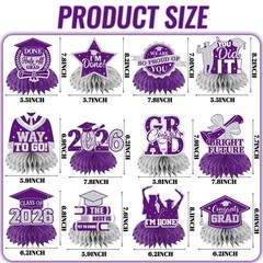 12pcs Graduation Table Decorations 2026, Purple and Silver