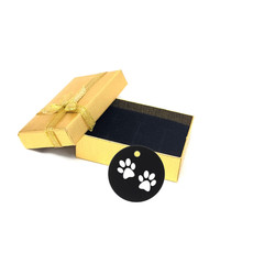Round Black Tag with Pet Paw Print Engraving, Unique Gift for Cat & Dog Parents