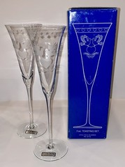 Forever Dove/ Hearts Etched Champagne Flutes Pair with Matching Bell Ornament