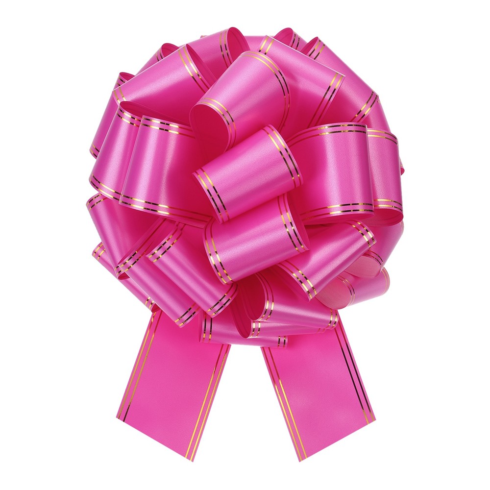 12 Inch Large Pull Bow Metallic Car Ribbon with Gold Edge for Wrapping, Rose Red