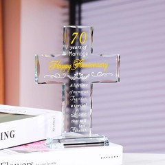 Timeless 70th Anniversary Glass Cross Keepsake – Elegant Décor for Parenthood