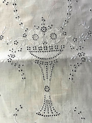 2 VTG Italian Hand Embroidery Floral Stem Chalice Goblet Figure Runners 51″ x18″