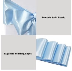 12 Blue Satin Chair Sash with Bow, Solid Plain, Reusable Wedding Decoration