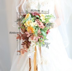 Customization Simulation flower orange rose bridal bouquet western wedding prop