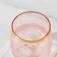 12 pcs 14 oz BLUSH with GOLD Rim Stemless Plastic Wine Glasses Party Supplies