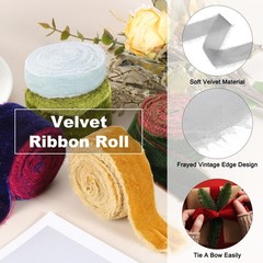 1 Inch Velvet Ribbon, 2 Roll Total 6 Yard Frayed Ribbon, Light Grey