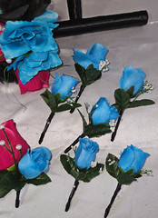 Wedding Bouquet Set – Black, Bright Pink, Turquoise Rose Flowers – 26 pieces