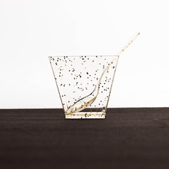 24 CLEAR 2 oz GOLD Glittered Square Plastic Dessert CUPS Spoons Set Party Events