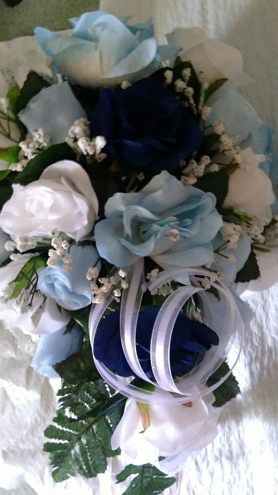 2pc set Light blue Dark Blue and white bouquet & bout or Any color RUSH AVAILABL