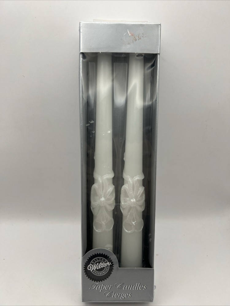 2 Piece Wilton 10″ Wedding Taper Candles RIBBONS & RINGS Vintage 1998 NEW-SEALED