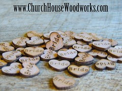 Mr, Mrs, Bride, Groom heart shaped, wood confetti, for rustic wedding, USA,decor