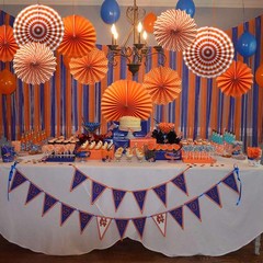 Party Hanging Paper Fans Set, Orange Round Pattern Variety Pack,