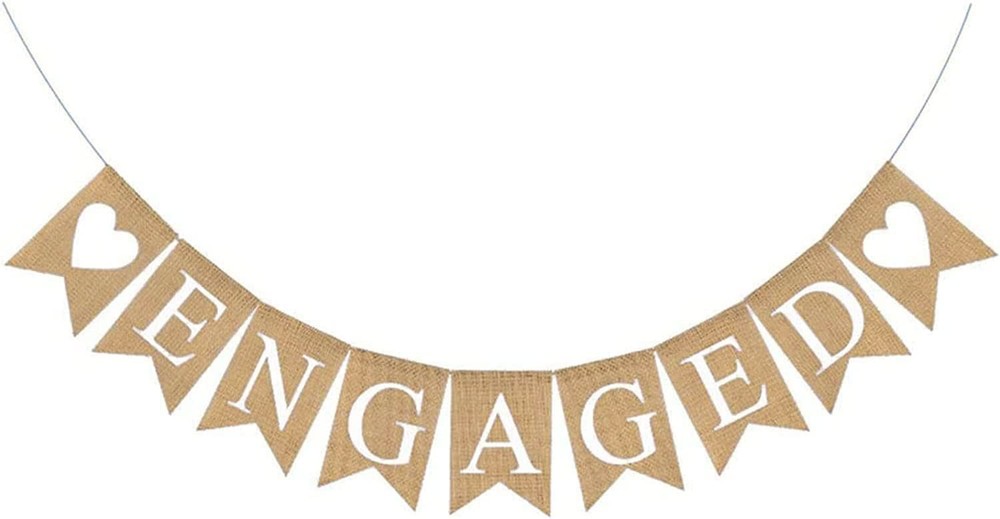 ic Engagement Decor, Burlap Bunting Banner, Beige, Wedding