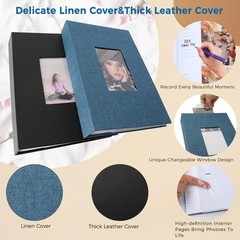 Photo Album, For 4″×6″, 3.5″×5″, Set of 2, 300 Sheets for 4″×6″ Black+Navy Blue