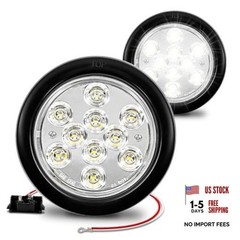 TRUE MODS 2pc 4″ Round Clear 10 LED Trailer Tail Lights [DOT FMVSS 2 Pack White