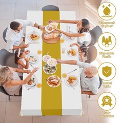 OHOME 4 Pack Disposable Plastic Table Cloths for 108″L x 54″W, White and Gold
