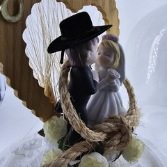 Roped with Love ~ Western Cake Topper Groom Black Cowboy Hat Bride in White READ