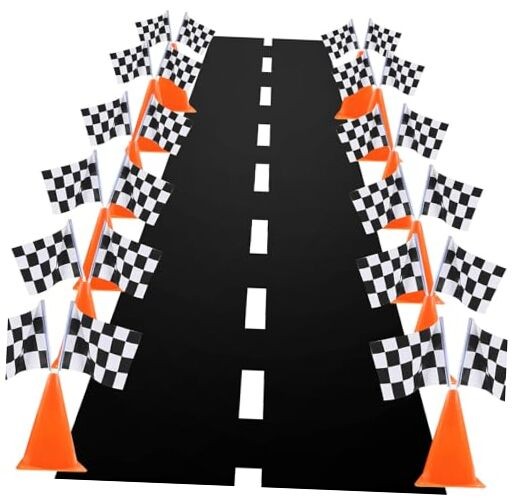 7inch Orange Racing Traffic Cones With Holes on Top,Checkered Flags,Racetrack