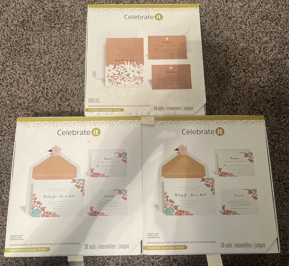 Three Invitation Kit 30 Sets White Cut Floral Brown Beautiful Celebrate it NEW