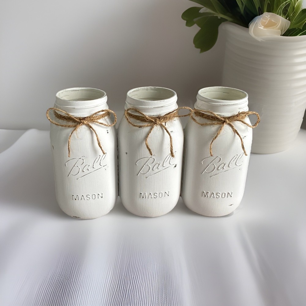 Set of 3 chalk painted distressed Quart size mason jar vases…mix & match colors!