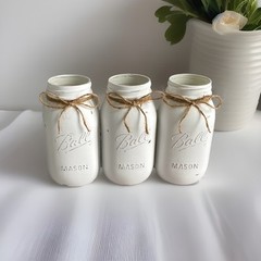 Set of 3 chalk painted distressed Quart size mason jar vases…mix & match colors!