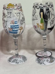 Lolita Hand-Painted Wedding Wine Glasses – Bride & Groom Pair w/ Original Boxes.