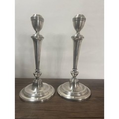 Vintage Silverplate Taper Candle Holder Pair 2- Tall 11″ Colonial Wedding Decor