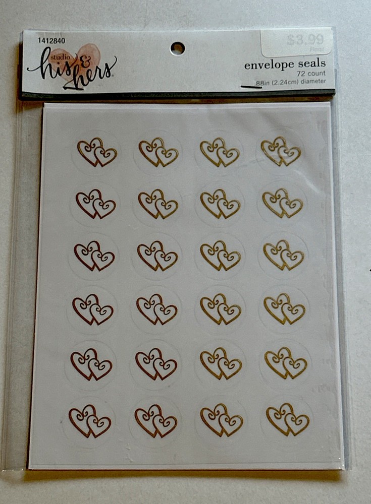 Studio His & Hers Double Heart Envelope Seals 72 Pieces 1”