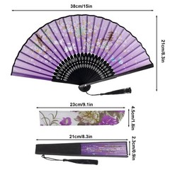 Jmkcoz Handheld Folding Fans Floral Hand Held Medium, Black & Purple