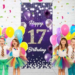 Happy 17th Birthday Backdrop Banner Purple Theme Background with Shiny Diamon…