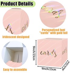 Iridescent Light Pink Card Box for Party 9 x 9 Inch Gift Card Box Holder for …