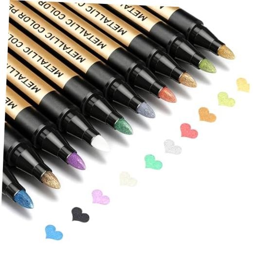 Metallic Paint Markers Colors for Scrap book, Rock Painting, Black Paper, 10